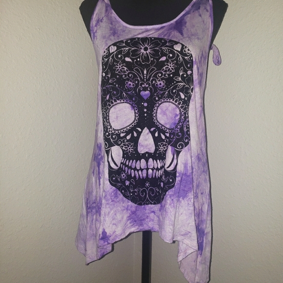 Midnight Hour Tops - Just In: Lilac Tank w/ Glitter Sugar Skull Inspired Design